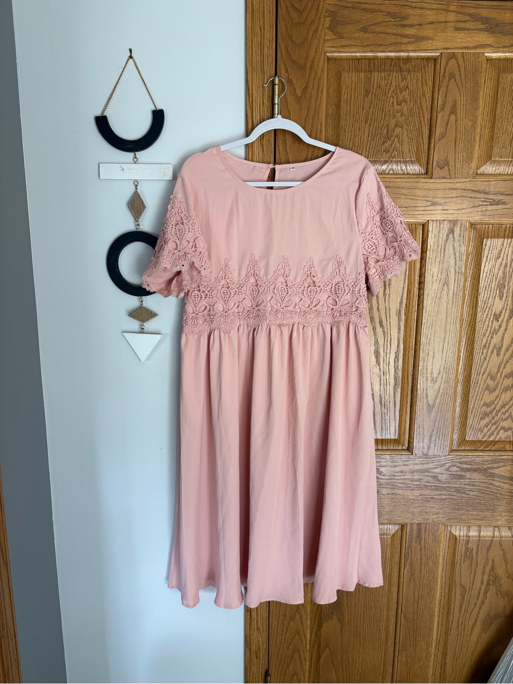 Pink Lace Yoke Formal Dress